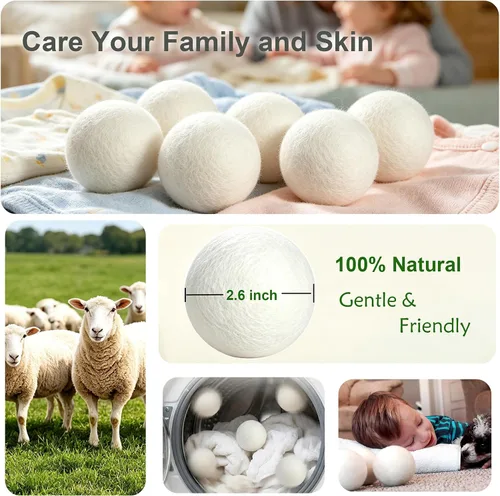 Miniatura 3 de Wool Dryer Balls 6 Pack XL, Genuine New Zealand Wool to Core, 100% Organic Fabric Softener Alternative, Baby Safe Chemical Free, Reduce Wrinkles &