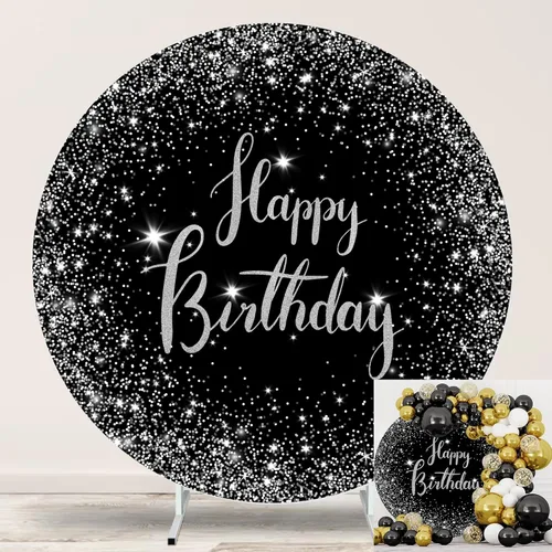 Miniatura 14 de Cartel de feliz cumpleaños dorado de 6.5 pies, cubierta de fondo circular blanco con 4 clips, telón de fondo redondo para fotografía, cartel dorado