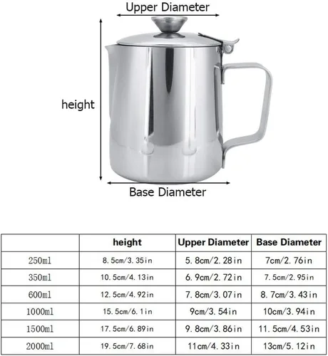 Miniatura 6 de Vaso espumador de leche de acero inoxidable con tapa, jarra de vapor de café expreso de 13.8 fl oz, jarra de espuma de leche barista para arte