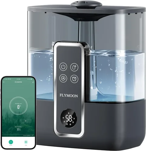 FLYMOON Humidificador para dormitorio, humidificadores de niebla fría de 5 litros de llenado superior con 28 dB, humidificador inteligente para Negro