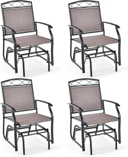 Giantex Juego de 4 sillas deslizantes para patio, mecedoras deslizantes con tela resistente a la intemperie, marco de metal resistente, capacidad de