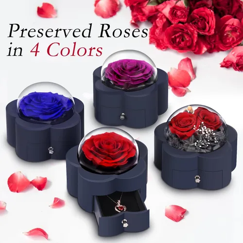 Miniatura 7 de Rosa preservada con collar de corazón, regalo de flor eterna para mamá, esposa, novia, mujer, perfecto para el día de San Valentín, cumpleaños, Rojo