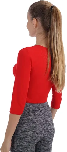 Miniatura 23 de Camiseta corta para mujer, cuello redondo, manga 3/4, casual, Y2K, linda camiseta corta para yoga