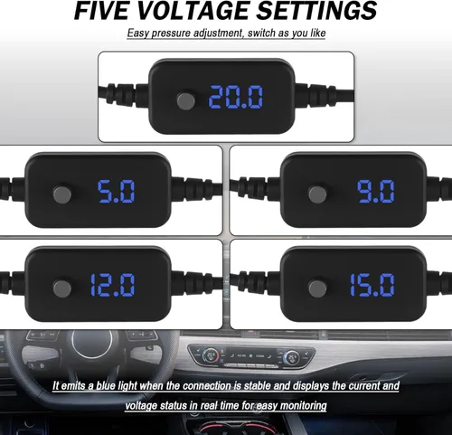 Miniatura 5 de Adaptador USB ajustable a 12 V con salida de 5 V/9 V/12 V/15 V/20 V, adaptador USB PD3.0 de 65 W a encendedor de cigarrillos, adaptadores