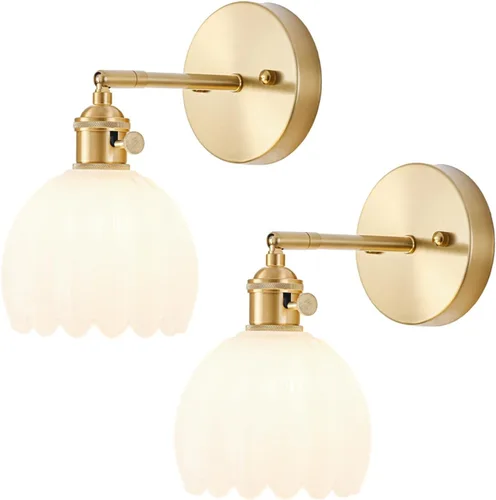 Miniatura 42 de Juego de 2 apliques de pared enchufables, apliques de pared vintage con pantalla de cristal transparente de tulipán, aplique de pared