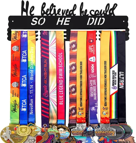 Miniatura 8 de Goutoports Estante de exhibición para colgar medallas, organizador personalizado de cinta de premios para corredores de carreras deportivas, placas