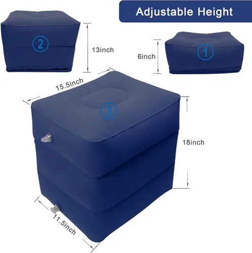 Miniatura 2 de AHIER - Almohada inflable de viaje para descansar los pies en aviones, automóviles, trenes, oficina, para descansar en vuelos largos (azul oscuro)