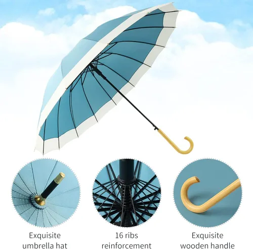 Miniatura 2 de Dlin Paraguas palo para mujer, resistente al viento, varillas de 16 quilates, elegante paraguas grande abierto automático con mango de gancho