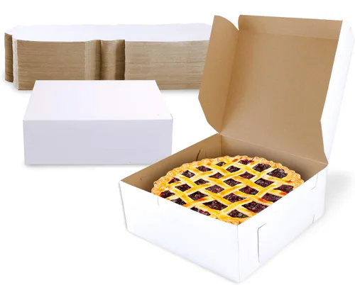 Miniatura 8 de Fit Meal Prep Paquete de 25 cajas de pastelería de 9 x 9 x 3 pulgadas, caja de panadería blanca para galletas, cartón de papel kraft compostable