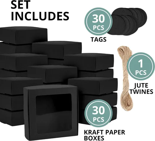Miniatura 4 de 30PCS Cookie Boxes Black with Window - 4.13 x 4.13 x 1.18 Inch Durable Packaging for Baked Goods Small Bakery Containers for Pastries Gift Giving