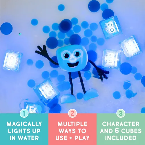 Miniatura 2 de Juguete de baño activado por agua Glo Pals con 6 cubos luminosos reutilizables para juegos sensoriales (Blair)