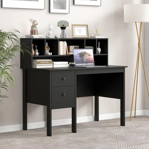 Miniatura 8 de COSTWAY Escritorio con puertos de carga USB y tomas de corriente, escritorio de computadora de 48 pulgadas con cajones y gabinete de 5