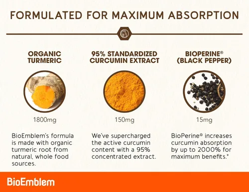 Miniatura 3 de BioEmblem Curcumina de cúrcuma con cúrcuma clínicamente estudiada TurmiPure Suplemento de curcumina de cúrcuma con BioPerine