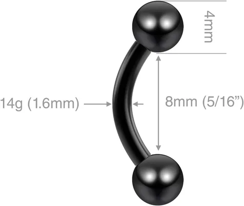 Miniatura 3 de 2 barras curvadas Daith Rook Conch Labret Helix Lip Ring Tragus Ceja cartílago (elige color, calibre, longitud)