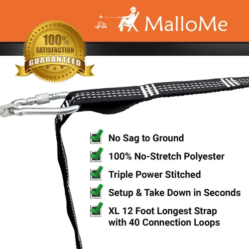 Miniatura 2 de Correas para hamaca MalloMe XL - Juego de correas para colgar hamacas en árboles (incluye 2 correas de 227 kg cada una) con 26 bucles y kit