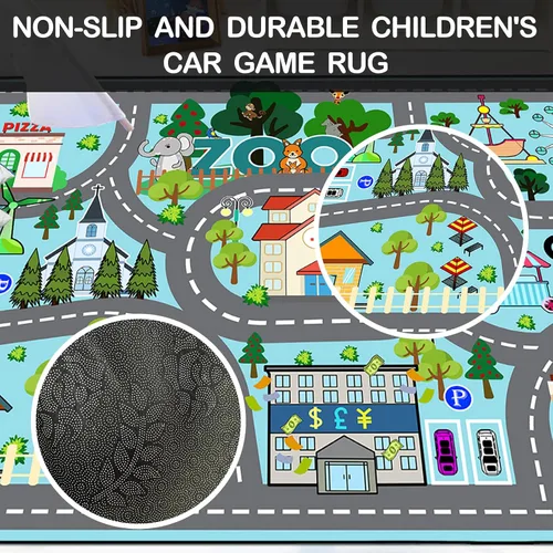 Miniatura 5 de Alfombra de carretera para habitación de niños, alfombra de juego azul para pista de carreras, alfombra de coche para dormitorio, sala