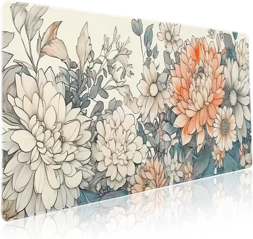 Miniatura 25 de Alfombrilla de mouse negra estética vintage para juegos botánicos, extendida, bonita planta verde bosque, naturaleza, floral, grande