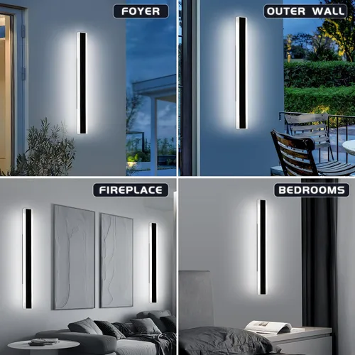 Miniatura 120 de Luz de pared exterior moderna de 47 pulgadas, accesorios de iluminación exterior de acrílico negro de 3000K, montaje en pared, luces de porche