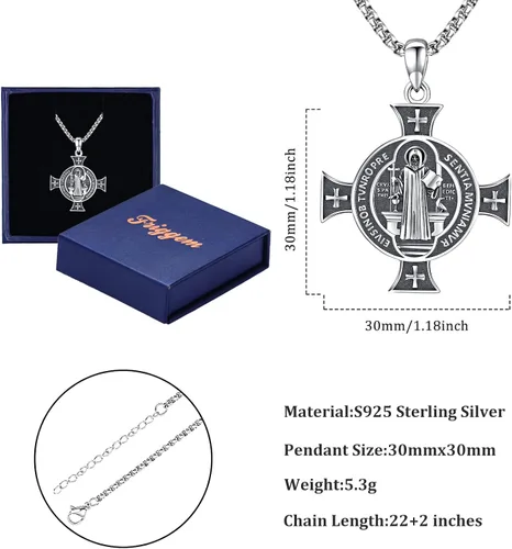 Miniatura 7 de Friggem Collar con colgante de plata de ley 925 de San MiguelSan CristópaloCruz de JesúsSan Benito para hombres, niños y mujeres, el arcángel, nos