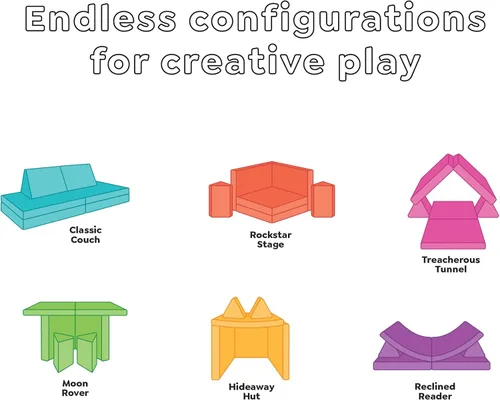 Miniatura 3 de Yourigami Sofá de juegos para niños y niños pequeños, sofá plegable convertible, diseño modular de espuma duradera, laguna azul Azul (Blue Lagoon)