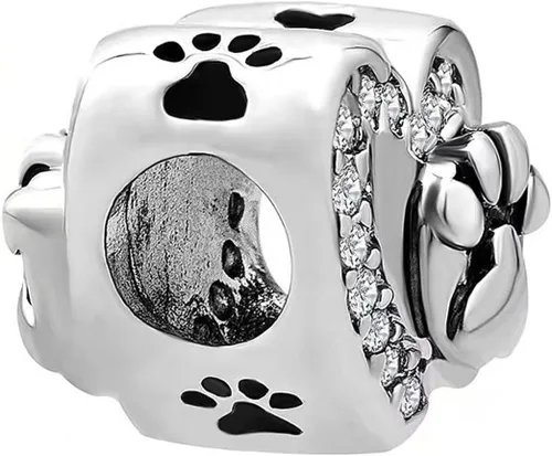 Miniatura 2 de KunBead Abalorios con diseño de corazón y pata de perro compatibles con pulseras Pandora para mujeres y niñas, Cobre, vidrio