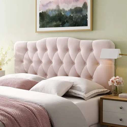 Modway Annabel - Cabecero de terciopelo con estilo capitoné de diamantes para cama individual en color rosa
