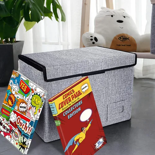 Miniatura 7 de Leffis Caja de Almacenamiento de Cómics, Caja 39,4 cm X 19,1 cm X 28,7 cm, Caja Corta de Cómics Plegable con Tapas Soporta 150 Cómics Contenedor