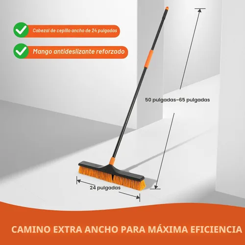 Miniatura 5 de CLEANHOME Cepillo de escoba de empuje de 24 pulgadas para limpieza de suelos con mango largo de 65 pulgadas y cerdas rígidas, cepillo resistente