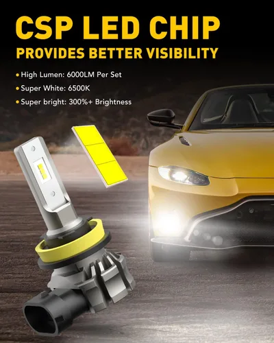 Miniatura 2 de AUXITO Bombillas LED antiniebla H11/H8/H16 o DRL, 6000 lúmenes, luz blanca fría de 6500 K, 300% de brillo, chips LED CSP antiniebla de repuesto
