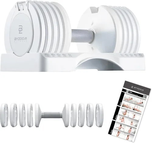 Miniatura 12 de ByZoom Fitness - Mancuerna ajustable de 12.5/25 libras – Unidad individual O juego de 2 – Peso ajustable 5-en-1 para gimnasio en casa, entrenamiento