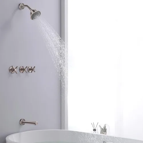 Miniatura 2 de Juego de grifo de ducha de 3 asas, juego de grifo de bañera con boquilla de bañera, kit de molduras de bañera y ducha con válvula, montaje en pared