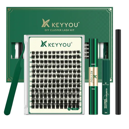 Miniatura 72 de KEYYOU Racimos de pestañas, 96 piezas de extensiones de pestañas DIY, rizado D de 16 mm, negro, realista, no irritante, fácil de colocar en casa