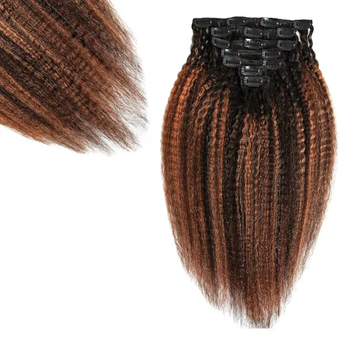 Miniatura 21 de SIYUSI Extensiones de Clip Kinky Straight, 100% Cabello Humano Remy Brasileño con Clips, Clips Invisibles Aptos para el Cuero Cabelludo, Marrón