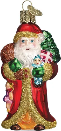 Miniatura 6 de Old World Christmas Santa con Guirnalda de Vidrio Soplado Adorno para Árbol de Navidad, Decoración Navideña Hecha a Mano, Colección Santa