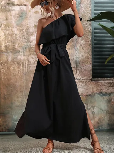 Miniatura 4 de Floerns Vestido largo de verano para mujer con volantes y manga corta y un hombro