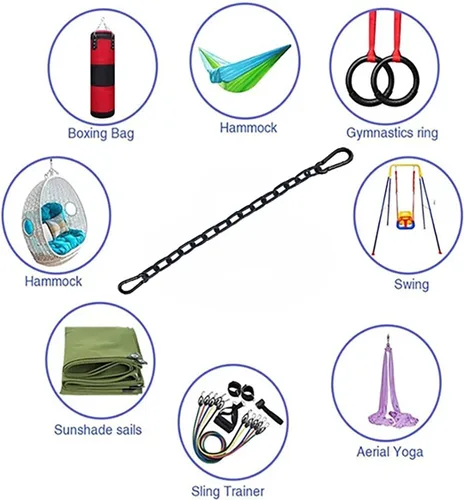 Miniatura 5 de 2 cadenas colgantes negras de servicio pesado de 23 pulgadas con 4 mosquetones, herrajes para sillas para parques infantiles interiores