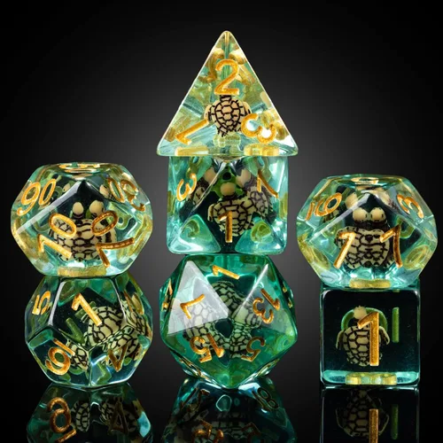 Miniatura 7 de Cusdie Dados DND de 7 troqueles, juego de dados poliédricos rellenos de animales, para juegos de rol, dados D&D (tortuga marrón)