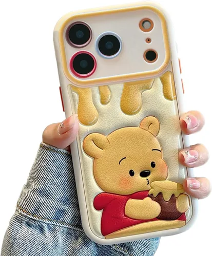 Miniatura 24 de Compatible con iPhone 15 Plus, Funda de Dibujos Animados, Funda Kawaii de Oso Lindo de Silicona 3D con Correa, TPU Suave, Protectora y a Prueba