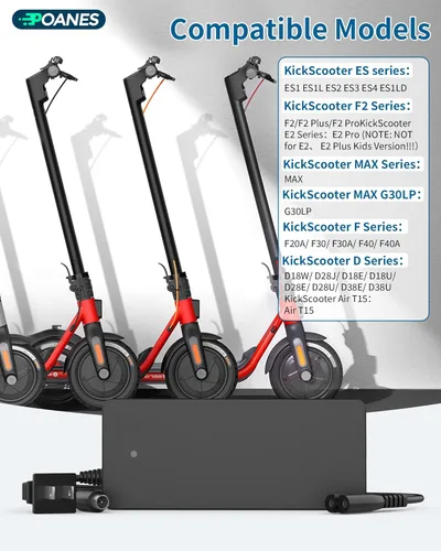 Miniatura 4 de Cargador de 42V para patinetes Segway Ninebot Compatible con Segway ES2, ES4, E22, F20, F25, F30, F40, D18, D28, D40, F2, F2 Plus, F2 Pro, E2 Pro