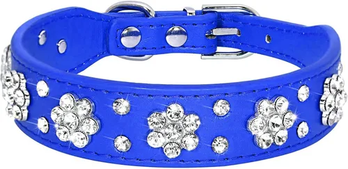 Miniatura 9 de Serijoars Collar para perro y gato con diamantes de imitación - Collar brillante de cuero PU ajustable, tallas XS, S, M (XS, negro)