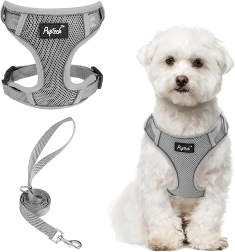 Miniatura 26 de PUPTECK Juego de arnés y correa para perro pequeño, arnés ajustable sin tirones para cachorro, chaleco de malla suave reflectante para mascotas