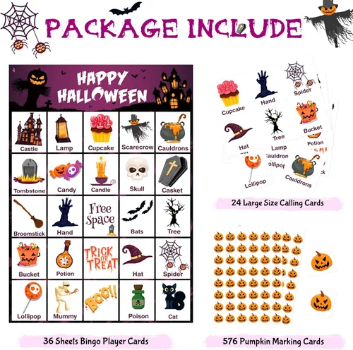 Miniatura 4 de V-Opitos Tarjeta de juego de bingo de Halloween para niños y adultos, 36 jugadores, juego de Halloween para familia/aula escolar, grupo grande