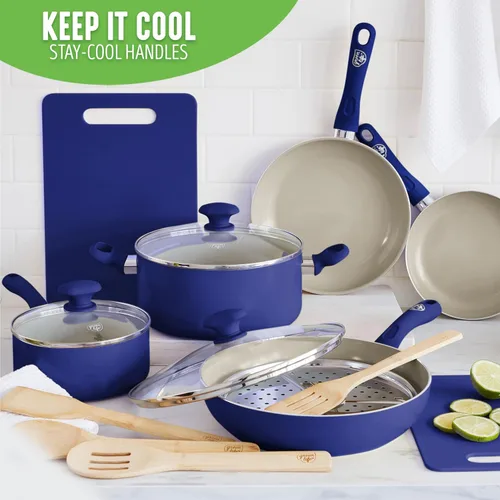 Miniatura 6 de GreenLife Sandstone Healthy Ceramic Antiadherente, juego de ollas de cocina y sartenes para freír, sin PFAS, apto para lavavajillas, azul