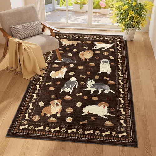 Miniatura 185 de DUKINO Alfombra de área de 6 x 9 pies, alfombra floral para sala de estar, ligera, antideslizante, lavable, alfombra de interior de pelo bajo