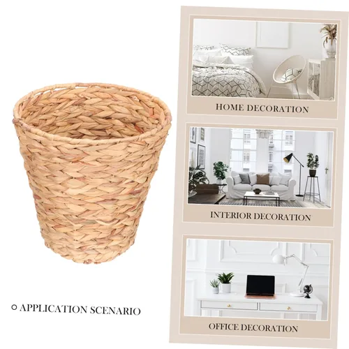 Miniatura 7 de Cesta de basura tejida de ratán, cesta de basura para oficina, cesta de almacenamiento de jacinto, cesta de basura tejida con paja, cesta