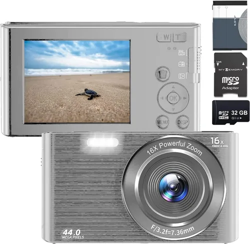 Miniatura 6 de Cámara digital de 44 MP – Apuntar y disparar compacta con tarjeta SD de 32 GB, zoom digital 16X, pantalla de 2.4 pulgadas – Cámara de vlogging