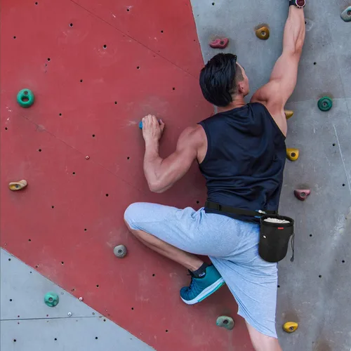 Miniatura 7 de Rhino Valley Bolsa de tiza para escalar, sin fugas, con cordón, con cinturón ajustable, clip de mosquetón y bolsillos con cremallera, bolsa de tiza