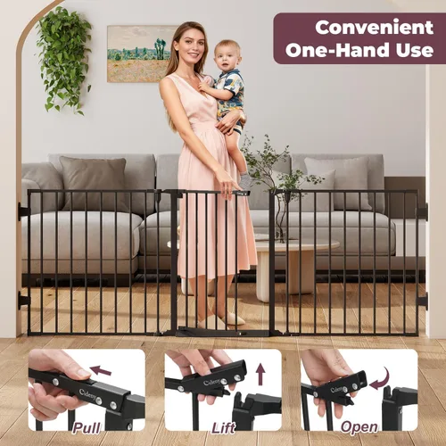 Miniatura 3 de Puerta de bebé extra ancha de 29.4 a 78 pulgadas, puertas largas para perros para puertas y escaleras, puerta de seguridad grande esencial para Negro