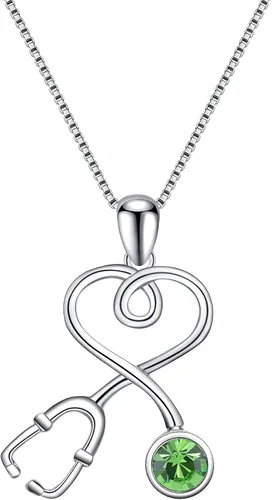 AOBOCO Collar de estetoscopio de plata de ley adornado con cristales de Austria, regalos de la semana de la enfermera de graduación 2023, joyería