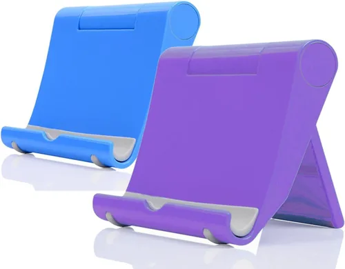 Miniatura 11 de Soporte de teléfono celular para escritorio, paquete de 2 soportes para teléfono móvil, soporte para tableta de escritorio, soporte plegable blanco